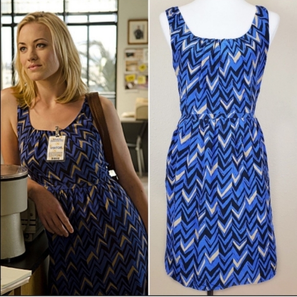 Madewell Broadway & Broome Chevron Silk Twist Back Midi Dress ASO Hannah McKay - Picture 8 of 10